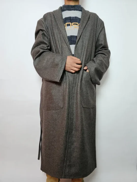 Lakeer Grey Kashmiri Tweed Plain Men Gown | Bathrobe for Winter