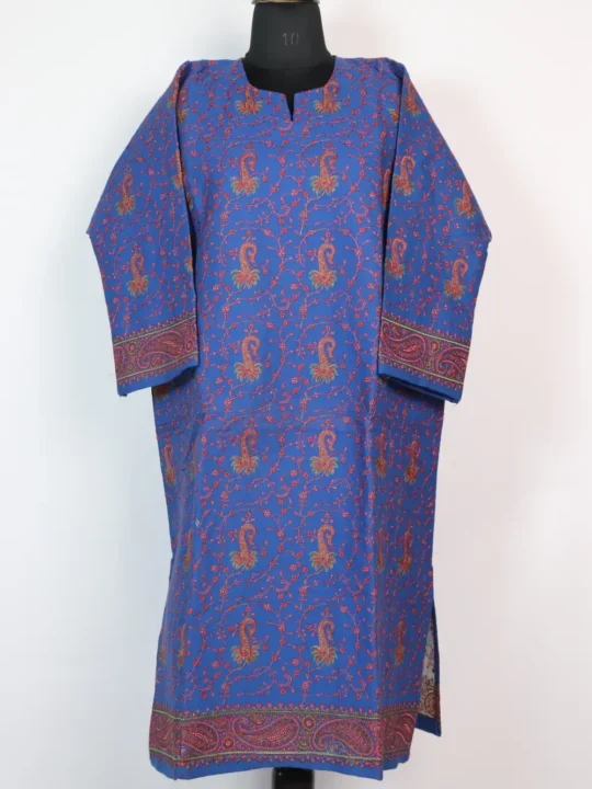 Raffal Wool Sozni Embroidery Royal Blue All-over Jaal Pheran
