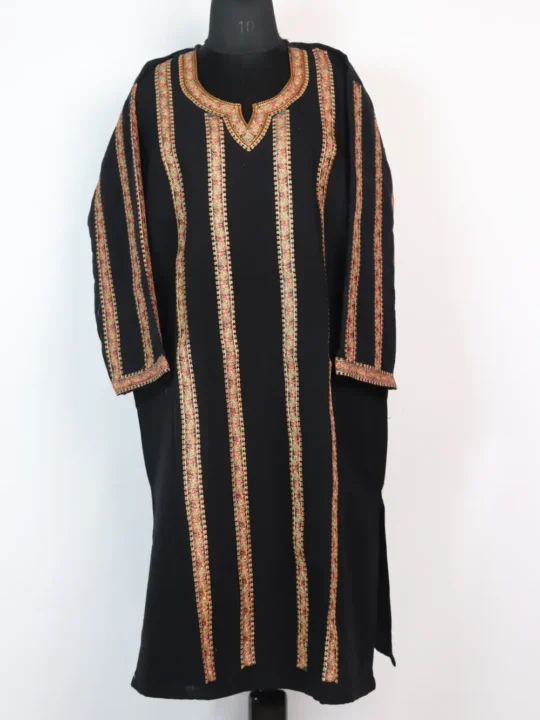 Black Cashmilon Wool Sozni Embroidery Pheran Yasmeen