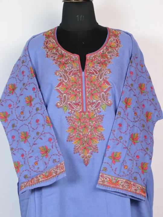 Purple Cashmilon Wool Sozni Embroidery Sleeve Pheran