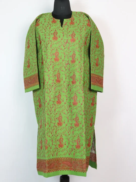 Green Raffal Wool All-over Jaal Sozni Work Pheran