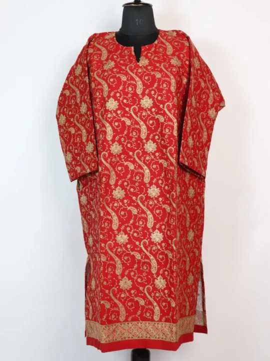 Raffal Wool Red Pheran with Sozni All-over Jaal Embroidery