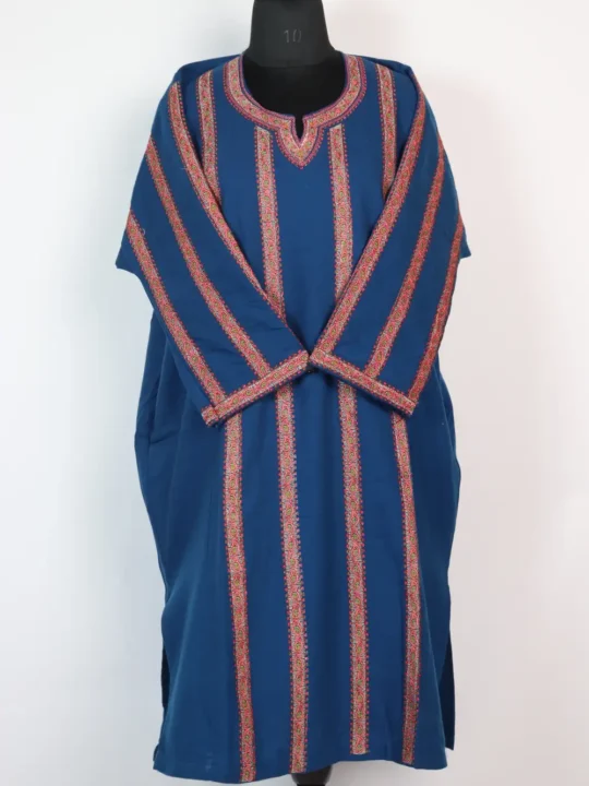 Royal Blue Cashmilon Wool Sozni Embroidery Pheran