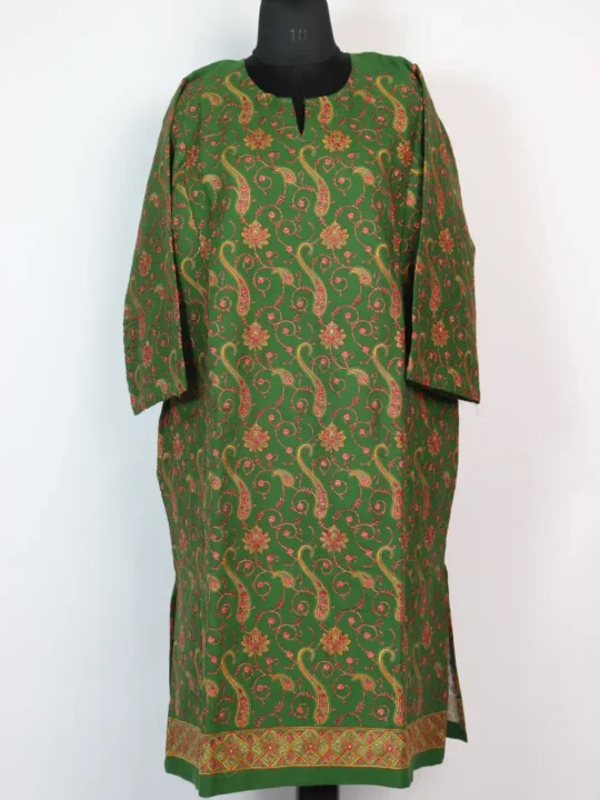 Raffal Wool Sozni Embroidery All-over Jaal Green Pheran