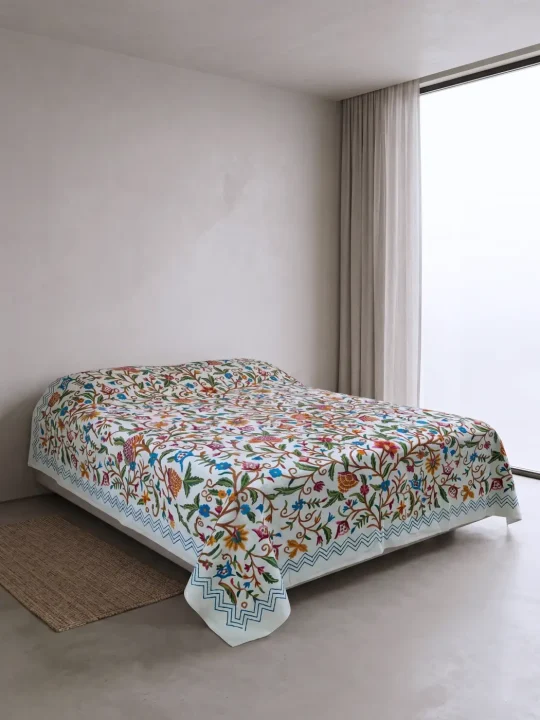 Hand Crewel Cotton Embroidered Kashmiri Bed Cover