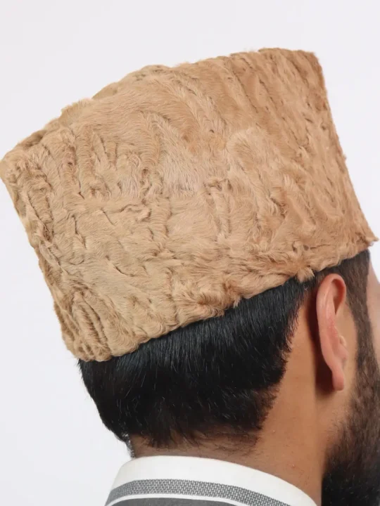 Premium Light Brown Karakul Cap – Made in Kashmir Jinnah Hat
