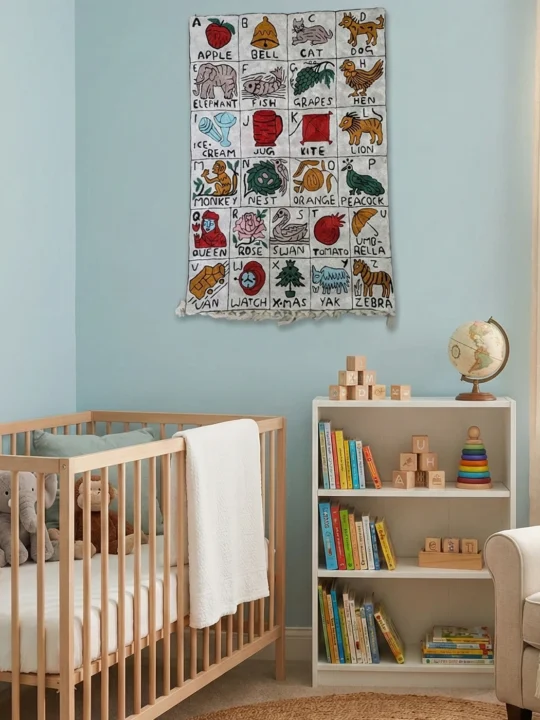 Kashmiri ABC Wall Hanging with Hand Chain Stitch Embroidery