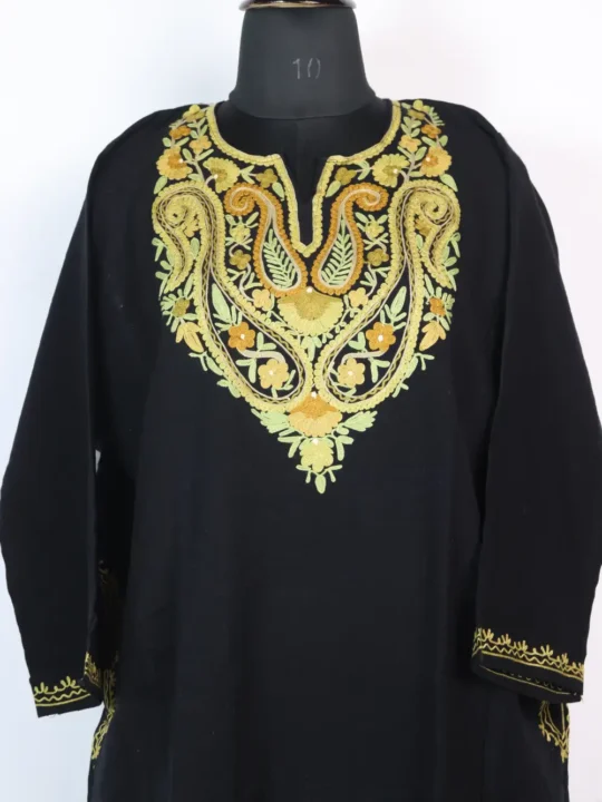 Black Cashmilon Wool Pheran with Aari Embroidery