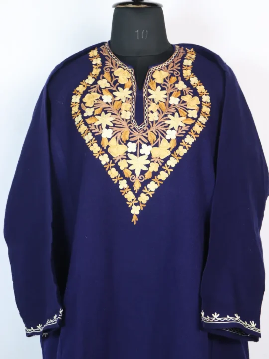 Rukhsana Cashmilon Wool Blue Pheran Aari Embroidery