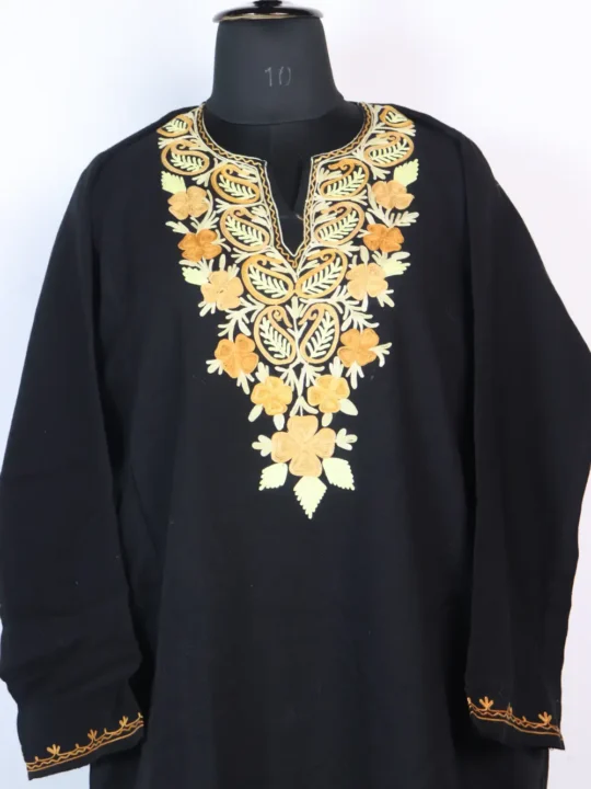 Shaheen Cashmilon Wool Black Pheran with Aari Work