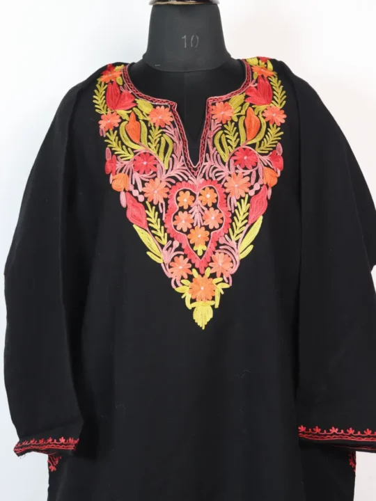 Cashmilon Wool Parveen Black Pheran Aari Embroidery