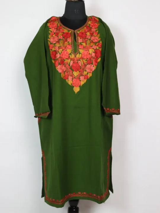 Cashmilon Green Alamzeb Pheran with Aari Work