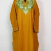 Mustard Kashmiri Heavy Border and Sleeve Aari Work Pheran in Cashmilon Wool