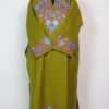 Olive Kashmiri Pheran with Heavy Border and Sleeve Aari Work in Cashmilon Wool