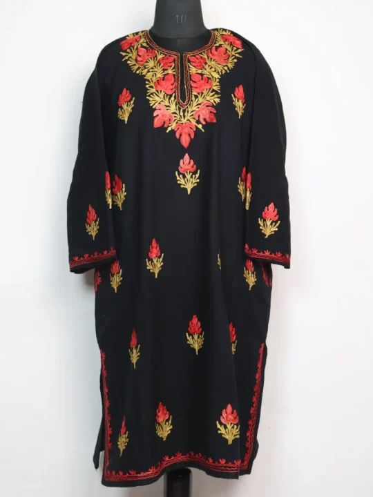 Aari Work Booti Pheran in Yasmeen Dark Blue Cashmilon Wool