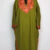 Farhana Mehndi Green Border Aari Work Pheran in Cashmilon Wool