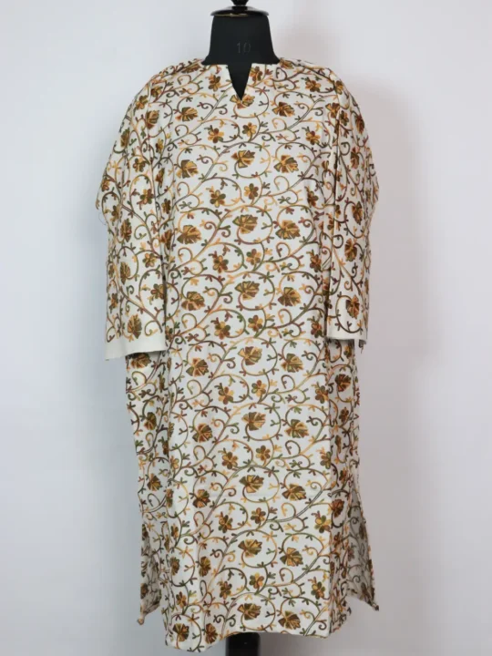 White Cashmilon Wool Front Back All-over Aari Work Pheran