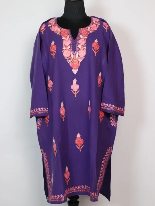 Booti Aari Work Purple Pheran in Cashmilon Wool