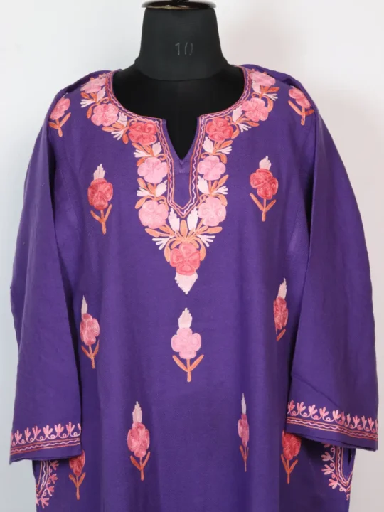 Booti Aari Work Purple Pheran in Cashmilon Wool