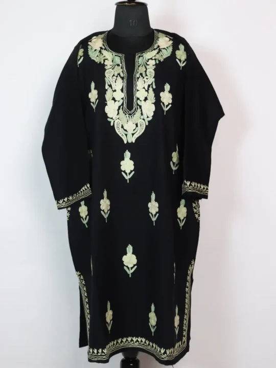 Aari Work Booti Black Pheran in Cashmilon Wool