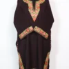 Dark Brown Chinar Border Aari Embroidery Pheran in Cashmilon Wool