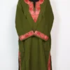 Green Chinar Border Aari Embroidery Pheran in Cashmilon Wool