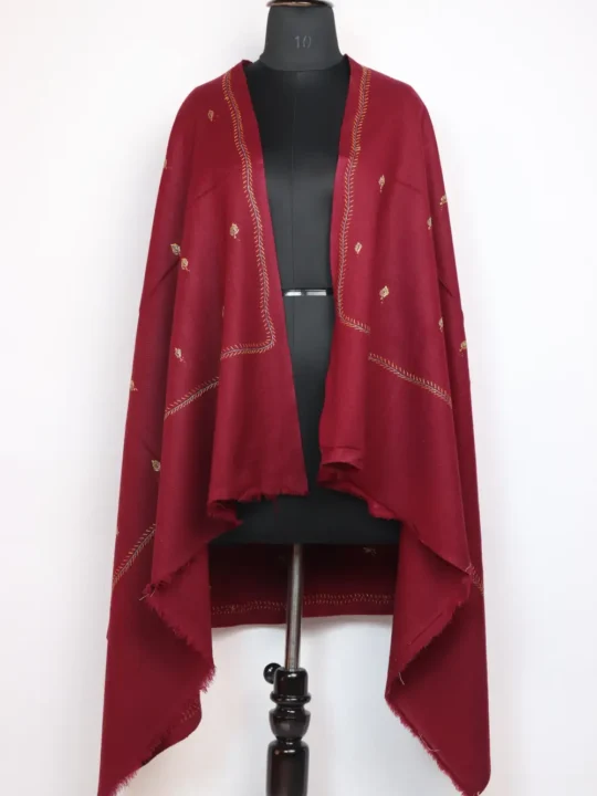 Maroon Cashmilon Wool Womens Nigeen Shawl with Hand Sozni Embroidery