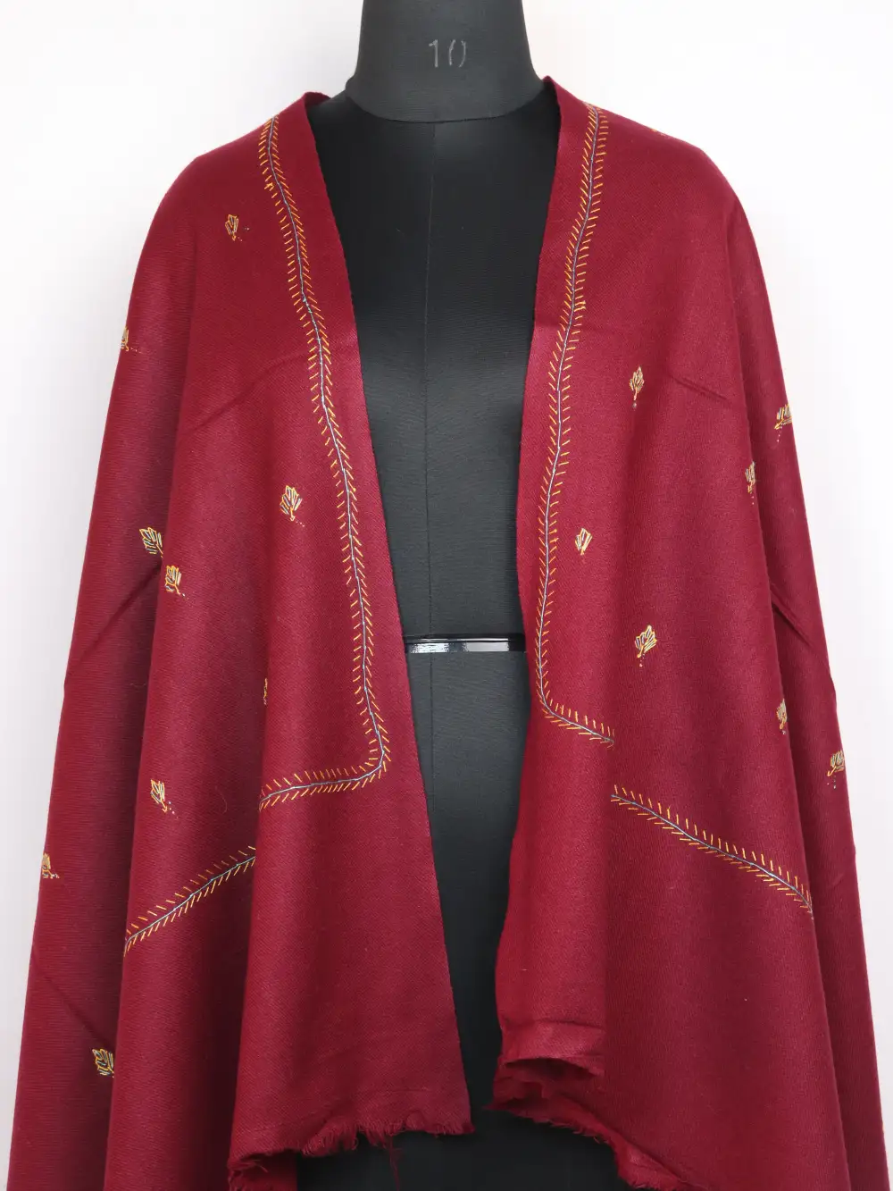 Maroon Nigeen Cashmilon Wool Womens Shawl with Hand Sozni Embroidery - Image 2