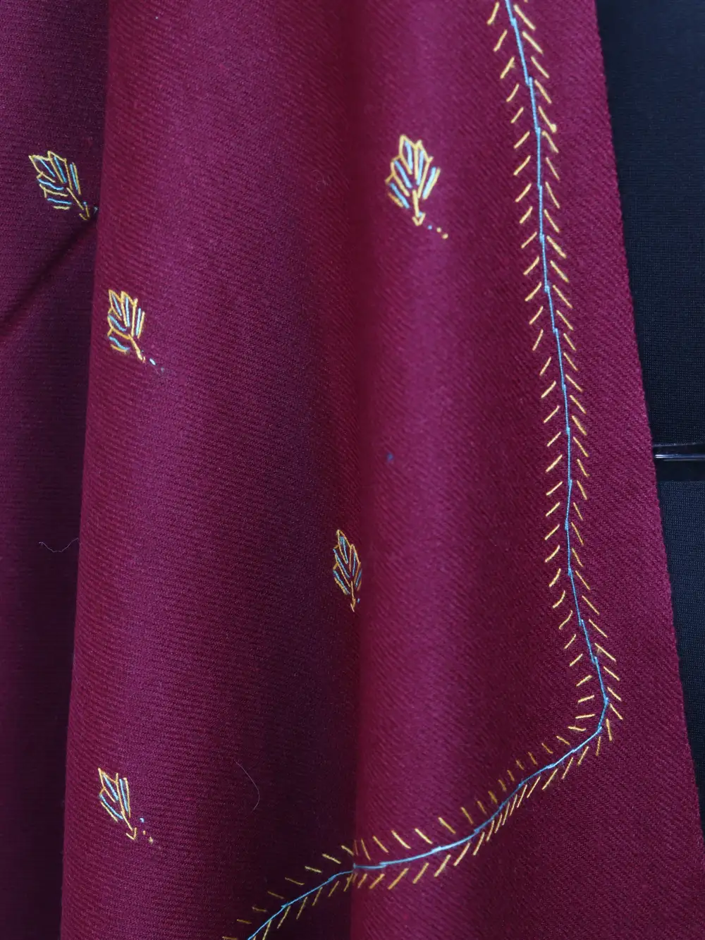 Maroon Nigeen Cashmilon Wool Womens Shawl with Hand Sozni Embroidery - Image 3