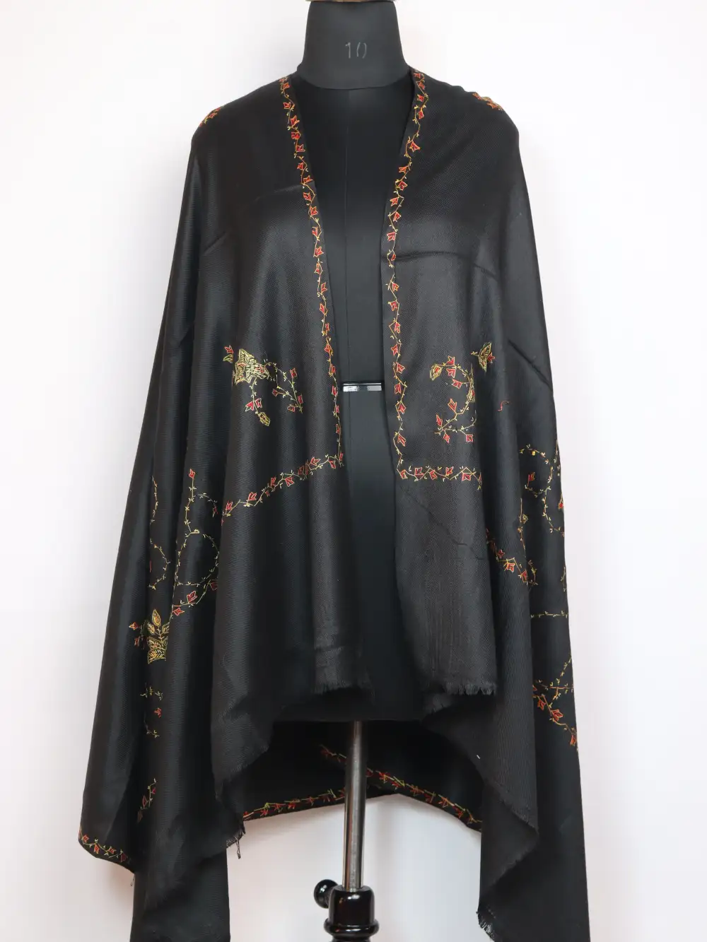 Black Cashmilon Wool Womens Nigeen Shawl with Hand Sozni Embroidery