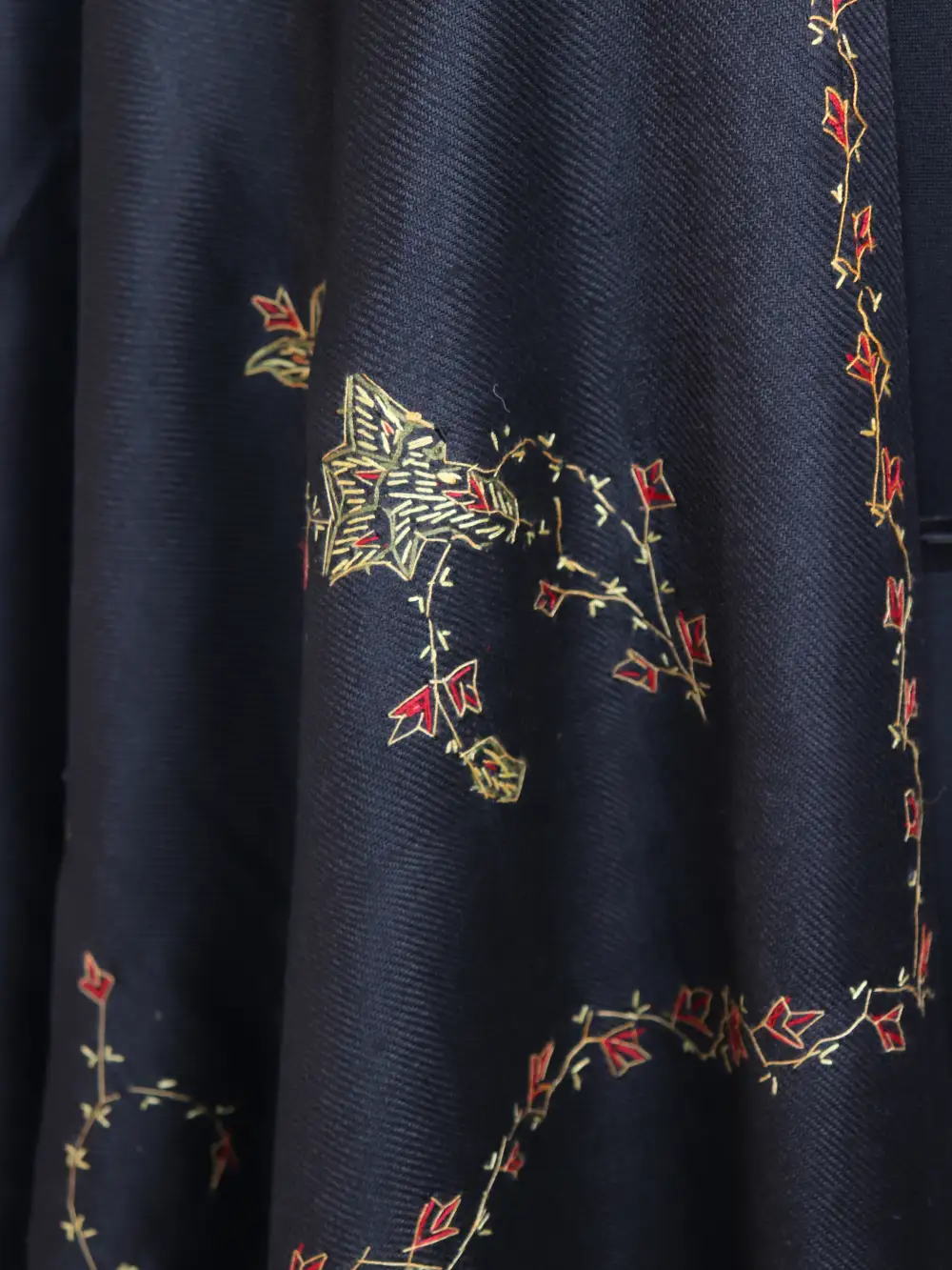 Black Cashmilon Wool Womens Shawl Nigeen with Hand Sozni Embroidery - Image 3