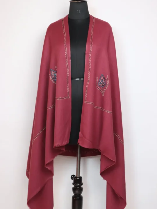 Magenta Hand Sozni Embroidery Womens Nigeen Shawl in Cashmilon Wool
