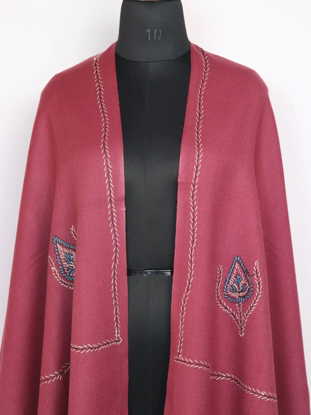 Magenta Hand Sozni Embroidery Womens Nigeen Shawl in Cashmilon Wool - Image 2