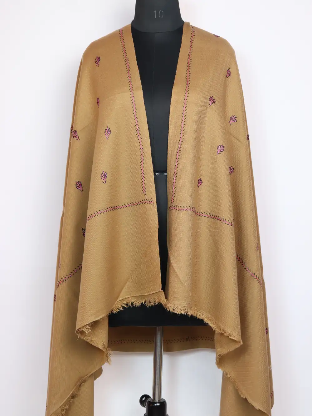 Hand Sozni Embroidery Womens Beige Nigeen Shawl in Cashmilon Wool