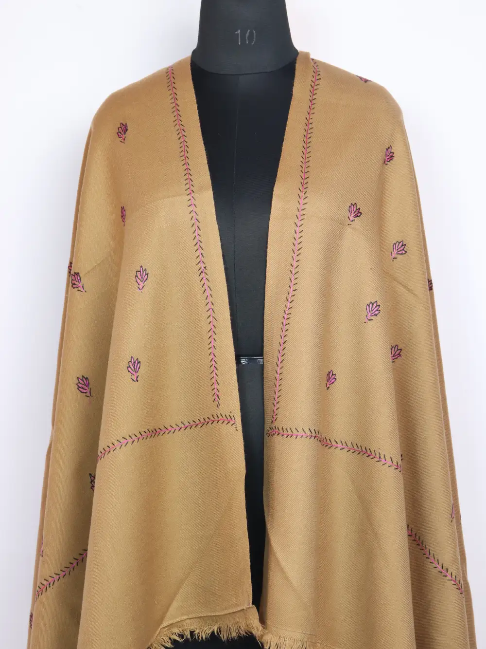 Nigeen Hand Sozni Embroidery Womens Beige Shawl in Cashmilon Wool - Image 2