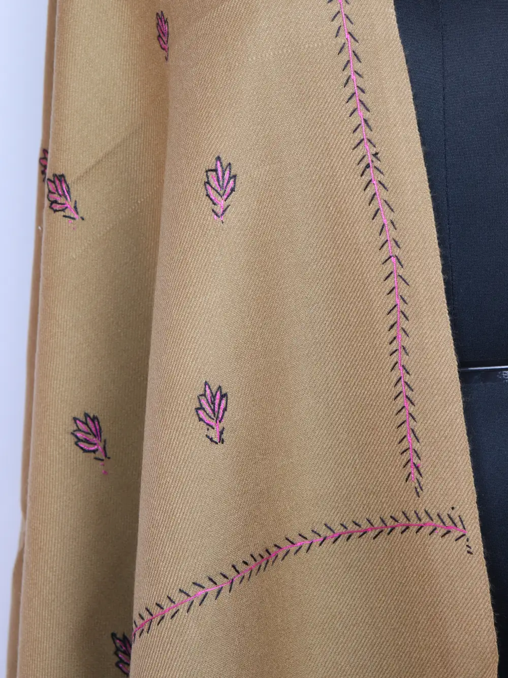 Nigeen Hand Sozni Embroidery Womens Beige Shawl in Cashmilon Wool - Image 3