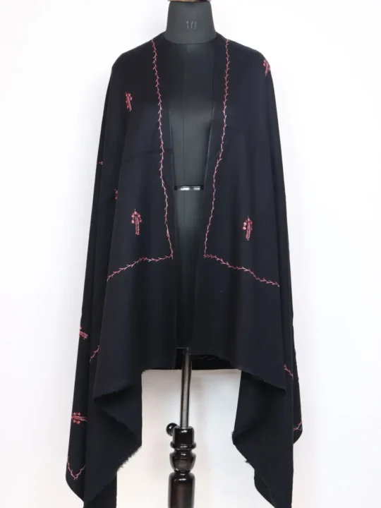 Black Hand Sozni Embroidery Womens Nigeen Shawl in Cashmilon Wool