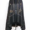 Hand Sozni Embroidery Womens Nigeen Black Shawl in Cashmilon Wool