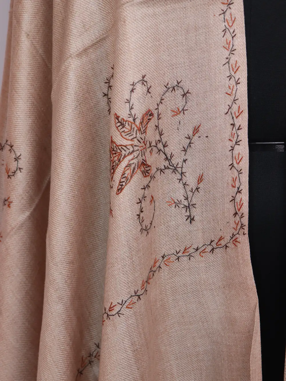 Beige Womens Nigeen Woolen Shawl in Cashmilon Hand Sozni Embroidery - Image 3