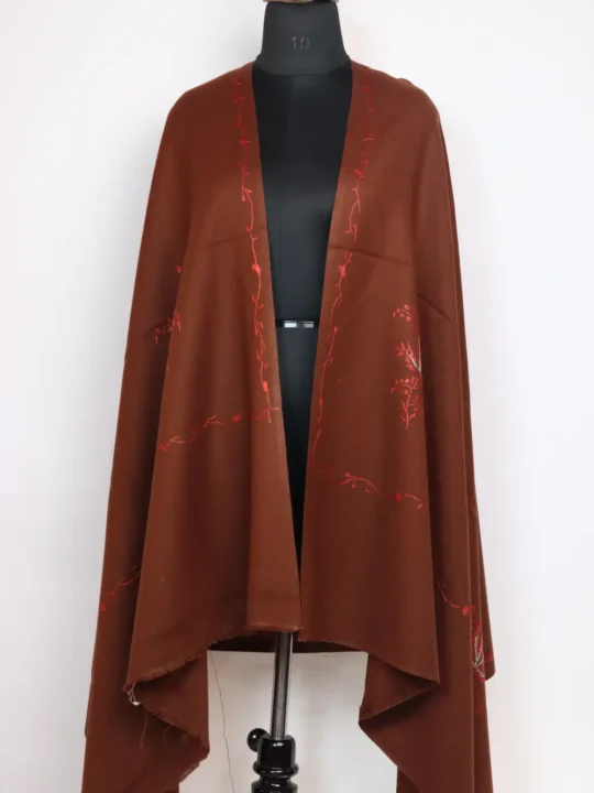 Brown Hand Sozni Embroidery Womens Taroob Shawl in Cashmilon Wool