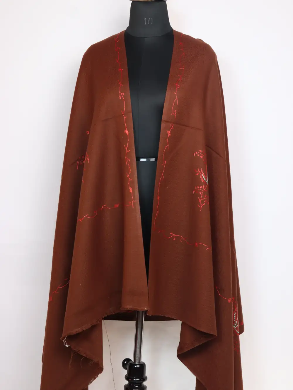 Brown Hand Sozni Embroidery Womens Taroob Shawl in Cashmilon Wool