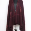 Hand Sozni Embroidery Womens Wine Taroob Shawl in Cashmilon Wool