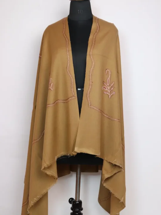 Beige Taroob Cashmilon Wool Cashmere Sozni Shawl with Hand Sozni Embroidery