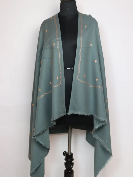 Dark Grey Cashmilon Wool Taroob Sozni Shawl with Hand Sozni Embroidery Taroob