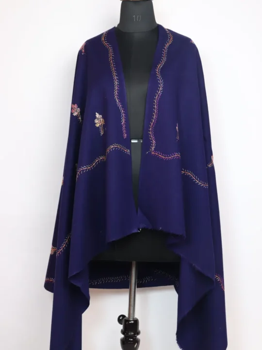 Cashmilon Wool Navy Blue Sozni Shawl with Taroob Hand Sozni Embroidery