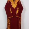 Maroon Aari Embroidered Side Jaal Pheran in Cashmilon Wool