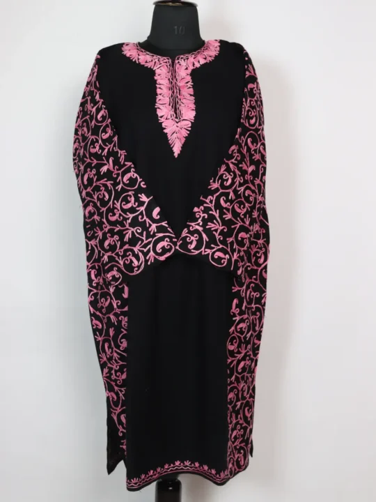 Black Cashmilon Wool Aari Embroidered Side Jaal Pheran