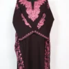 Cashmilon Wool dark Brown Pheran with Side Jaal Aari Embroidery