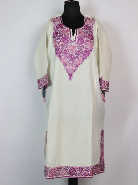 Najma White Cashmilon Wool Aari Embroidery Pheran