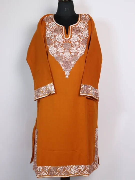 Mustard Cashmilon Wool Zari Embroidery Pheran